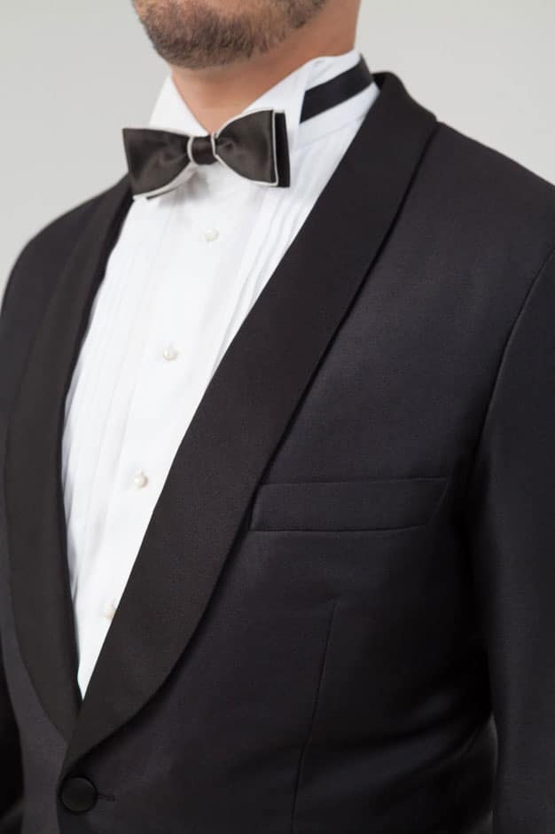 Silk facing lapel of a bespoke dinner jacket